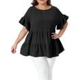 thumbnail image 1 of Agnes Orinda Women's Plus Size Easter Tops Swiss Dots Back Tie Crew Neck Ruffle Short Sleeve Tiered Hem Summer Casual Blouses 4X Black, 1 of 6