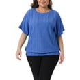 thumbnail image 1 of Agnes Orinda Women's Plus Size St. Patrick's Day Top Eyelet Hollow Double Layered Hem Crew Neck Batwing Sleeve t Shirts Casual Summer Blouses 3X Royal Blue, 1 of 6