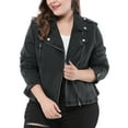 thumbnail image 1 of Agnes Orinda Women's Plus Size Motorcycle Jacket Inclined Zip Biker Denim Jean Jacket 3X Black, 1 of 8