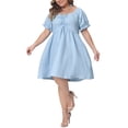 thumbnail image 1 of Agnes Orinda Women's Plus Size Neck Self Tie Front Puff Sleeve Elastic Dresses, 1 of 5