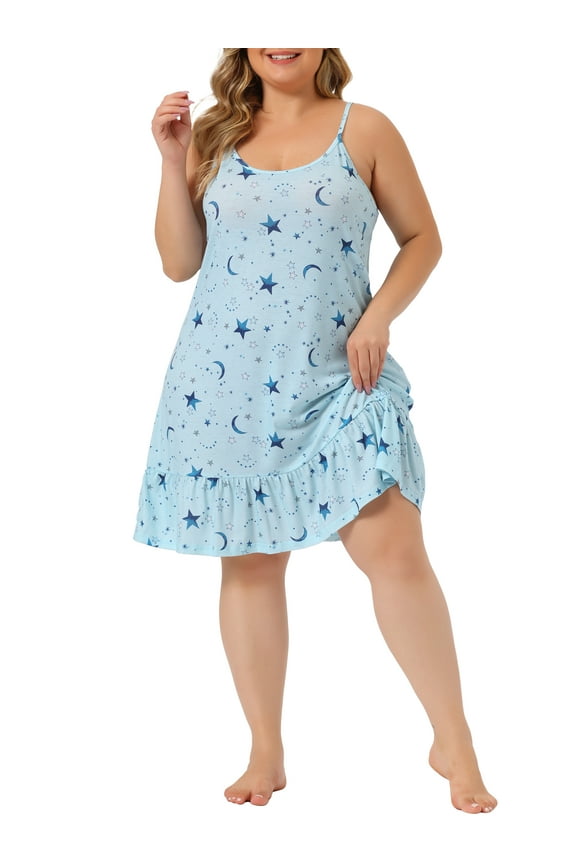 Women's Plus Size Nightgown Chemise Sleepwear Spaghetti Strap Nightwear Soft Lingerie 3X Light Blue