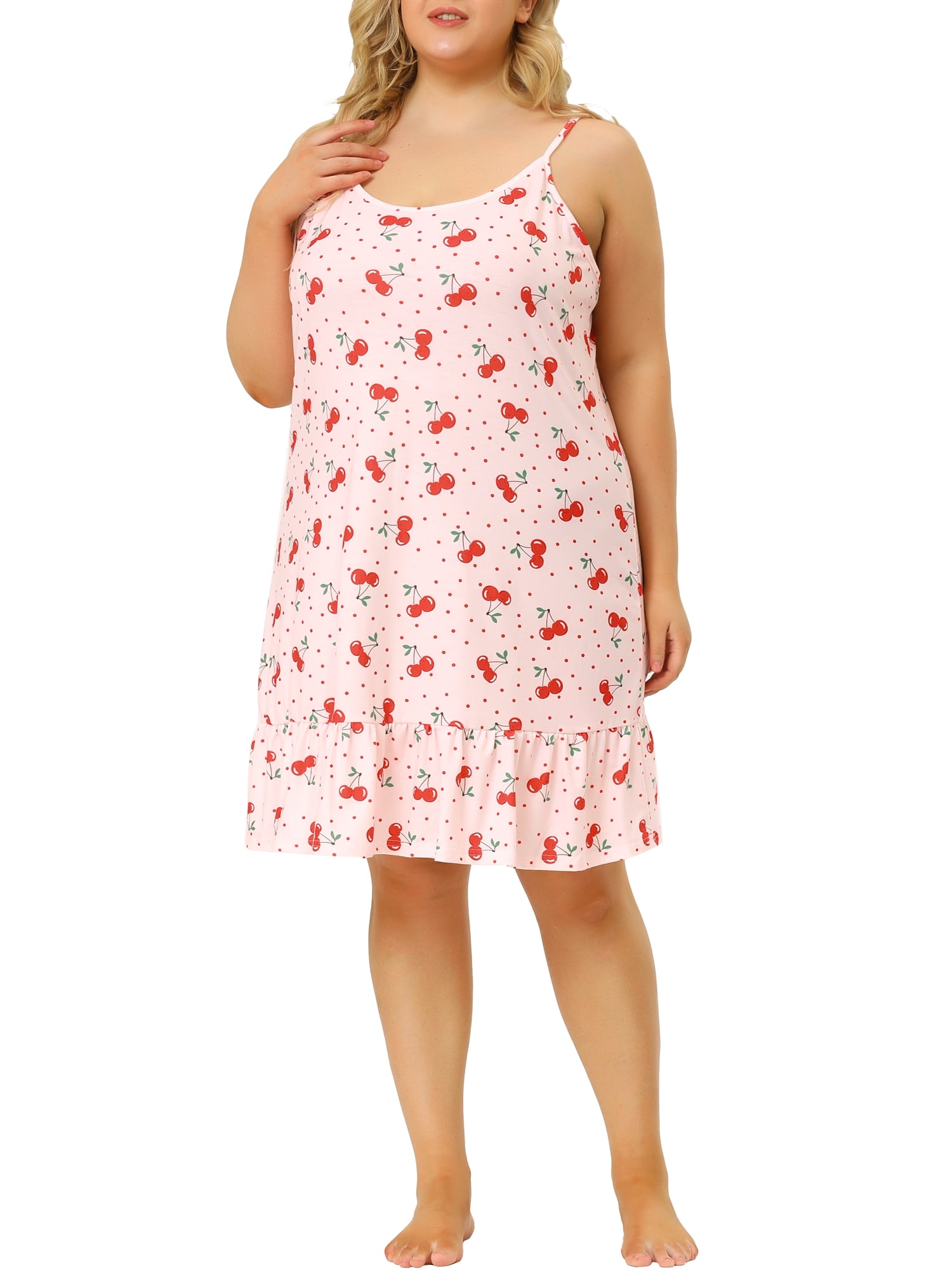 Agnes Orinda Women's Plus Size Nightgown Chemise Sleepwear Spaghetti Strap Nightwear Soft Lingerie 4X Pink