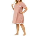 thumbnail image 1 of Agnes Orinda Women's Plus Size Nightgowns Polka Dots V Neck Short Sleeve Midi Sleepshirt 2X Pink, 1 of 8
