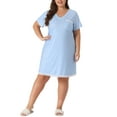 thumbnail image 1 of Agnes Orinda Women's Plus Size Nightgowns Polka Dots V Neck Short Sleeve Midi Sleepshirt 3X Light Blue, 1 of 6