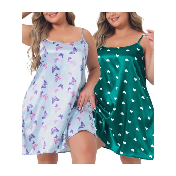 NOMADIC NOOK Women's Plus Size Nightgown Sleeveless Heart Print Packs Sleepwear