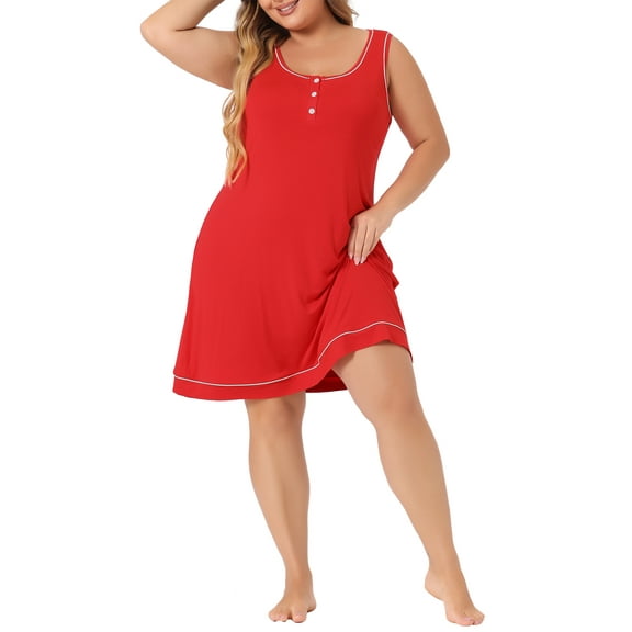 Agnes Orinda Women's Plus Size Nightgown Sleeveless Round Neck Lounge PJs Sleep Dress 2X Red