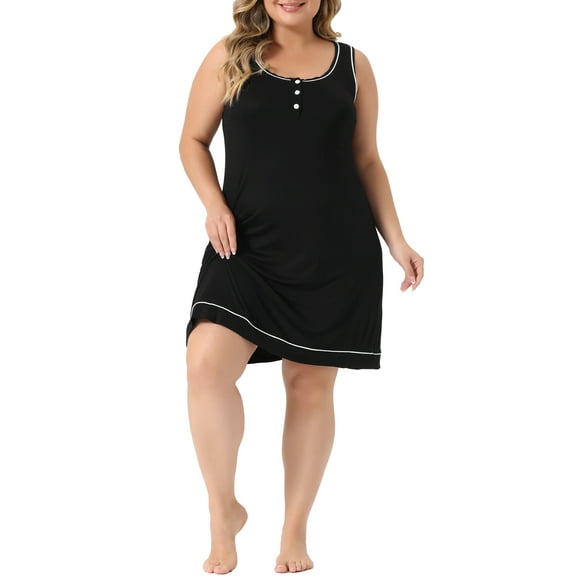 Agnes Orinda Women's Plus Size Nightgown Sleeveless Round Neck Lounge PJs Sleep Dress 4X Black
