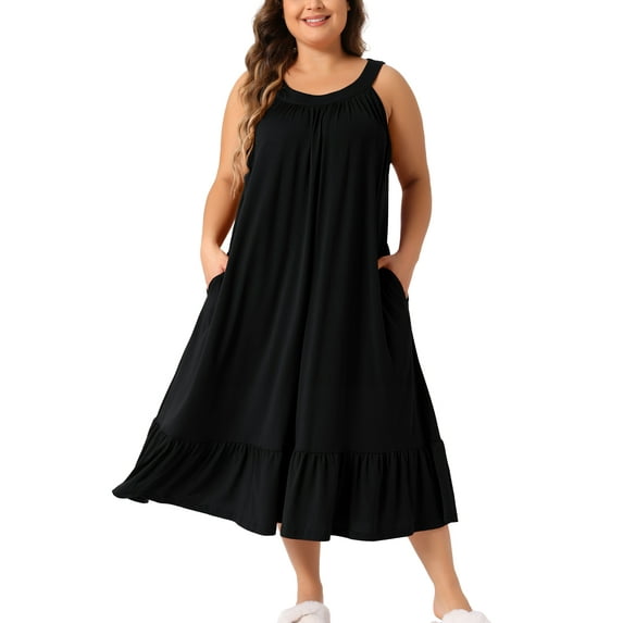 Agnes Orinda Women's Plus Size Nightgown Sleeveless Wide Strap Pleated Nightdress Chemise Sleepwear 4X Black