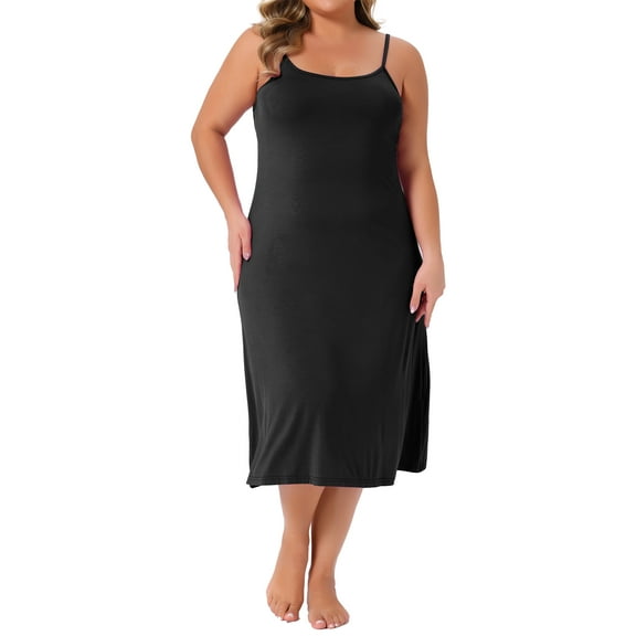Agnes Orinda Women's Plus Size Nightgown Spaghetti Strap Slip Cami Lounge Full Dress 1X Black