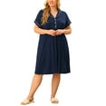 thumbnail image 1 of Agnes Orinda Women's Plus Size Nightgowns Button Down Sleepshirt Nightshirt Soft Sleepwear Pajama Dress 1X Dark Blue, 1 of 7