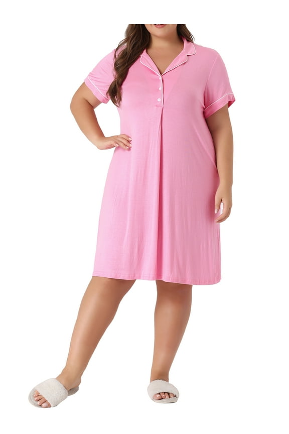 Women's Plus Size Nightgowns Button Down Sleepshirt Nightshirt Soft Sleepwear Pajama Dress 3X Pink