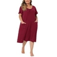thumbnail image 1 of Agnes Orinda Women's Plus Size Nightgowns Pajamas Short Sleeve V Neck Soft Nightshirt with Pockets 1X Wine Red, 1 of 6