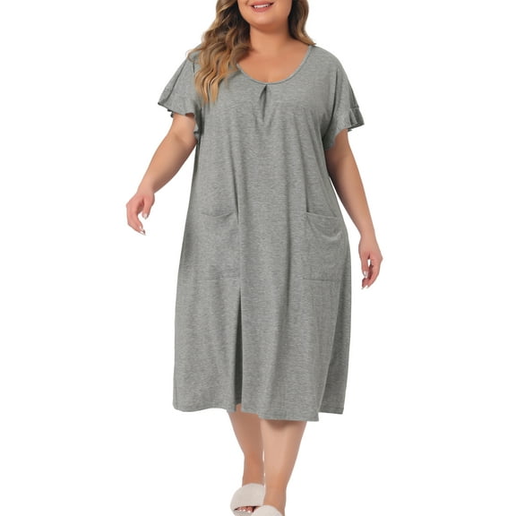 Agnes Orinda Women's Plus Size Nightgowns Pajamas Short Sleeve V Neck Soft Nightshirt with Pockets 3X Grey