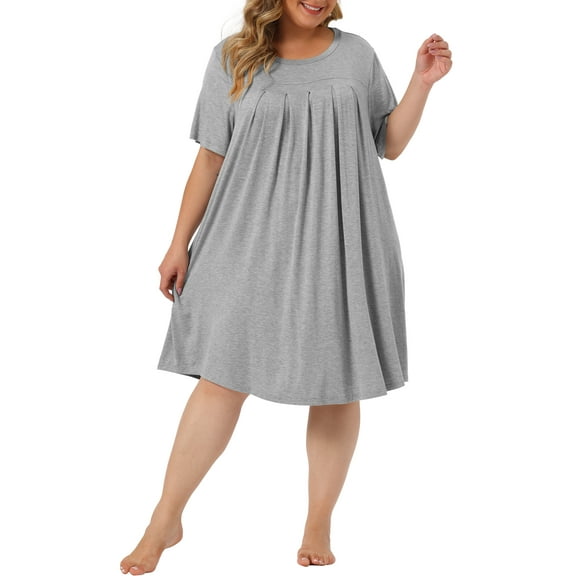 Agnes Orinda Women's Plus Size Night Shirts Short Sleeve Round Neck Pajamas Nightgowns 3X Gray
