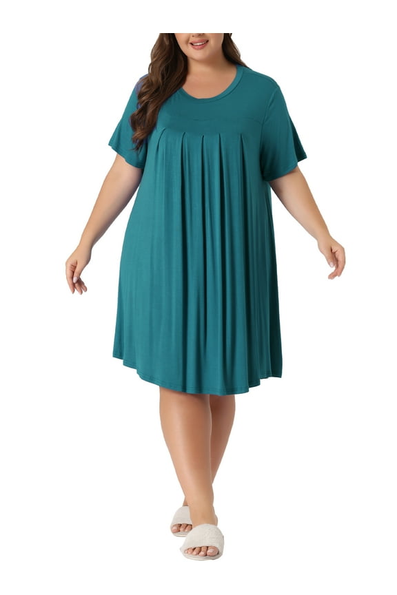 Women's Plus Size Night Shirts Short Sleeve Round Neck Pajamas Nightgowns 3X Lake Blue