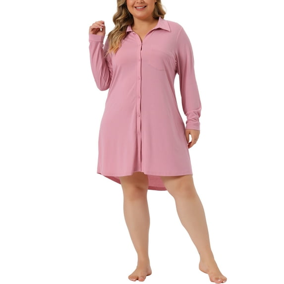 Agnes Orinda Women's Plus Size Nightshirt Comfort Long Sleeve Sleepwear Pajamas 4X Pink