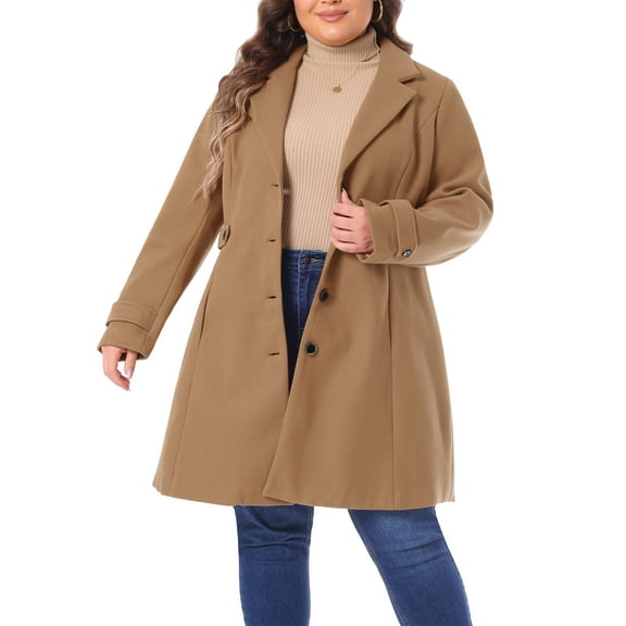Agnes Orinda Women's Plus Size Notched Lapel Elegant Fall Winter Overcoat 4X Camel