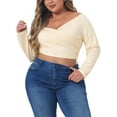 thumbnail image 1 of Agnes Orinda Women's Plus Size Off Shoulder Crop Cross Wrap Fashion Blouse 4X Beige, 1 of 6
