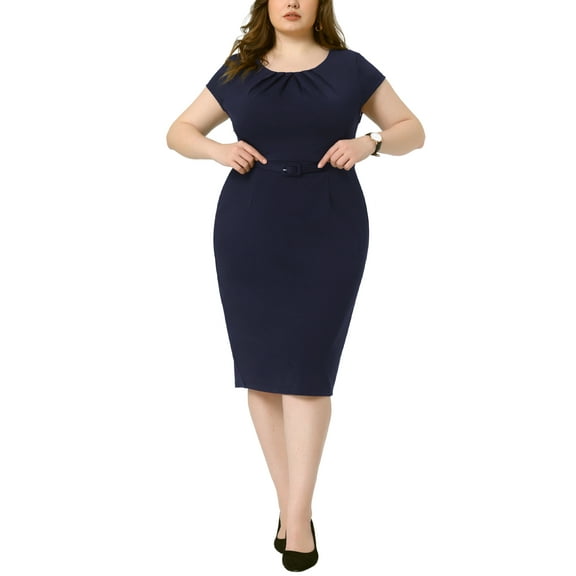 Agnes Orinda Women's Plus Size St. Patrick's Day Office Dress 50s 60s Vintage Pencil Dress Bodycon Wear to Work Dresses 1X Navy Blue
