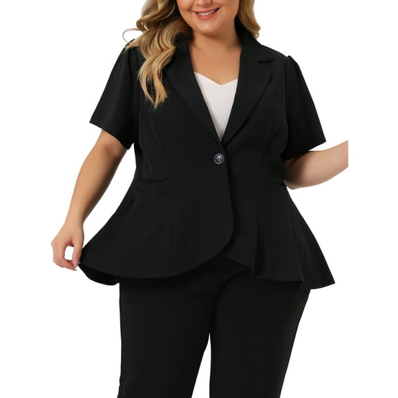 Agnes Orinda Women's  Plus Size Office Work Short Sleeve Button Pockets Blazers Jackets
