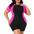 thumbnail image 1 of Agnes Orinda Women's Plus Size One Piece Swimsuits Contrast Colors Tummy Zipper Crew Neck Short Sleeve Beach Swimwear 1X Hot Pink, 1 of 6