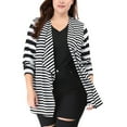 thumbnail image 1 of Agnes Orinda Women's Plus Size Open Front Long Sleeve Mixed Striped Cardigan 2X Black, 1 of 8