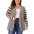 thumbnail image 1 of Agnes Orinda Women's Plus Size Open Front Long Sleeve Mixed Striped Cardigan 3X Brown, 1 of 5