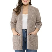 GRACE & GRANDEUR Women's Plus Size Open Front Long Sleeve Sweater Cardigan 1X Brown
