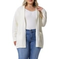 thumbnail image 1 of GRACE & GRANDEUR Women's Plus Size Open Front Long Sleeves Sweater Mid Length Cardigan 1X White, 1 of 6