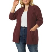 GRACE & GRANDEUR Women's Plus Size Open Front Long Sleeve Sweater Cardigan 2X Light Grey