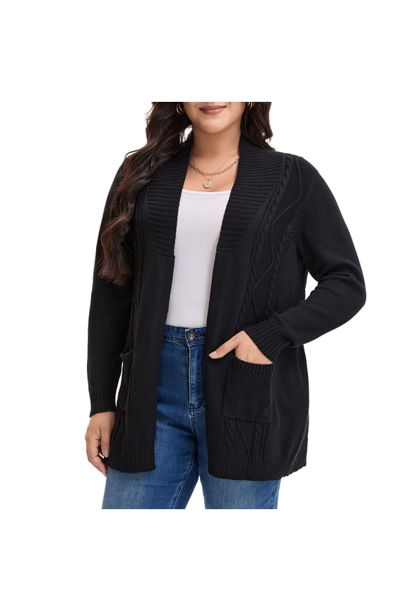Women's Plus Size Open Front Long Sleeves Sweater Mid Length Cardigan 4X Black