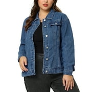 AGNES ORINDA MODA NOVA Juniors Plus Size Long Sleeve Button Down Jean Denim Jacket with Pockets