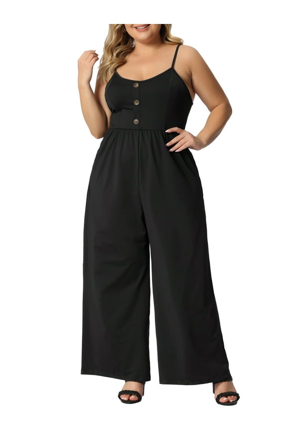 Women's Plus Size Overall Camisole Sleeveless Rompers Jumpsuits with Pockets 2023