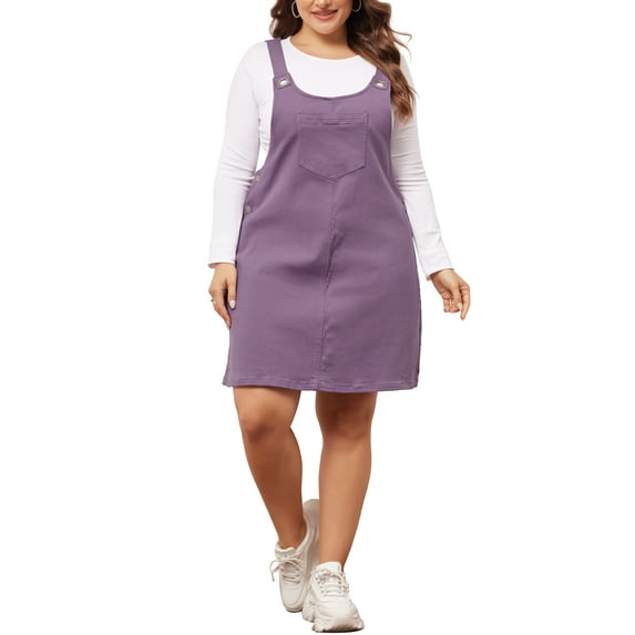 GRACE & GRANDEUR Women's Plus Size Sleeveless Overall Skirt Casual Summer Midi Denim Dresses with Pockets 2X Purple