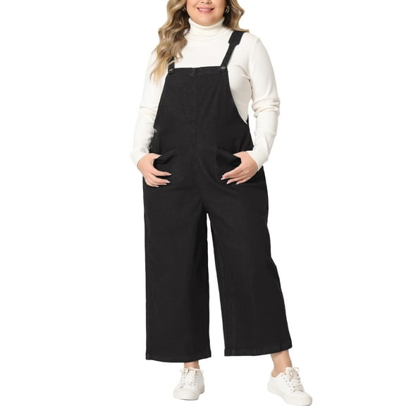 Agnes Orinda Women's Plus Size Overalls Pants Denim Bib Casual Stretch Adjustable Suspenders Jumpsuit 4X Black