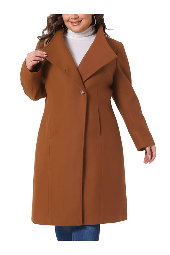 Women's Plus Size Overcoat Classic Stand Collar Long Sleeve Back Split Winter Long Coat with Pockets 4X Brick Red