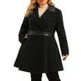 thumbnail image 1 of Agnes Orinda Women's Plus Size Overcoat Leather Notched Lapel Single Breasted Long Trench Coats Jacket, 1 of 5