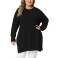 thumbnail image 1 of Agnes Orinda Women's Plus Size Sweater Crew Neck Long Sleeves Side Slits Knit Pullover Oversized Sweaters 1X Black, 1 of 7