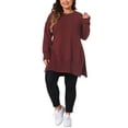 thumbnail image 1 of Agnes Orinda Women's Plus Size Sweater Crew Neck Long Sleeves Side Slits Knit Pullover Oversized Sweaters 2X Burgundy, 1 of 7