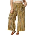 thumbnail image 1 of Agnes Orinda Women's Plus Size Palazzo Pants Stripe Boho Wide Leg Paper Bag Pant Beach Casual Summer Trousers 1X Yellow, 1 of 6