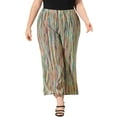 thumbnail image 1 of Agnes Orinda Women's Plus Size Palazzo Pants Stripe Boho Wide Leg Paper Bag Pant Beach Casual Summer Trousers 4X Green, 1 of 7