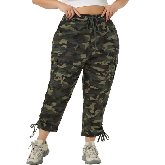 Agnes Orinda Women's Plus Size Pant Drawstring Elastic Waist Cargo Pants with Pockets 2X Camouflage