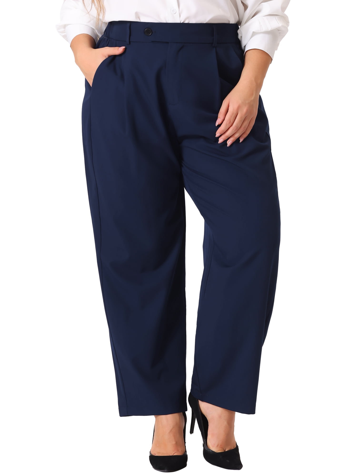 Agnes Orinda Women's Plus Size Pleated Work Office Outfits High Waisted ...