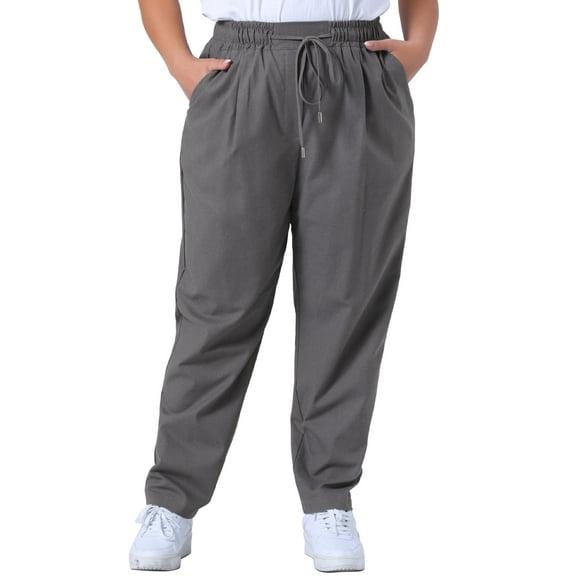 Agnes Orinda Women's Plus Size Pants Straight Leg Drawstring Elastic Work Trousers 3X Grey