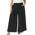 thumbnail image 1 of Agnes Orinda Women's Plus Size Pants Tie Knot Adjustable High Waist Wide Lightweight Leg Palazzo Casual Summer Trousers with Pockets 1X Black, 1 of 5