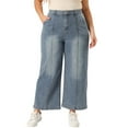 thumbnail image 1 of Women's Plus Size Denim Wide Leg Baggy Washed Stretch Jean with Pockets 2X Gray Blue, 1 of 6