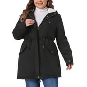 AGNES ORINDA Women's Plus Size Parkas Jackets Faux Fur Lined Long Coats Casual Anorak Outwear Coat with Hood 1X Pink