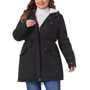 AGNES ORINDA Women's Plus Size Parkas Jackets Faux Fur Lined Long Coats Casual Anorak Outwear Coat with Hood 3X Pink
