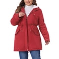 thumbnail image 1 of Agnes Orinda Women's Plus Size Parkas Jackets Faux Fur Lined Long Coats Casual Anorak Outwear Coat with Hood 2X Red, 1 of 6