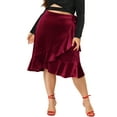 thumbnail image 1 of Agnes Orinda Women's Plus Size Party Ruffled Hem Knee Length Velvet Wrap Skirt, 1 of 6